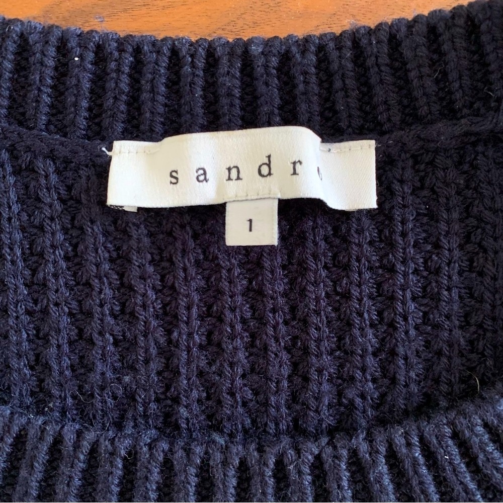 Sandro - Navy blue merino wool blend crew neck sweater - sz 1 - Picture 4 of 5